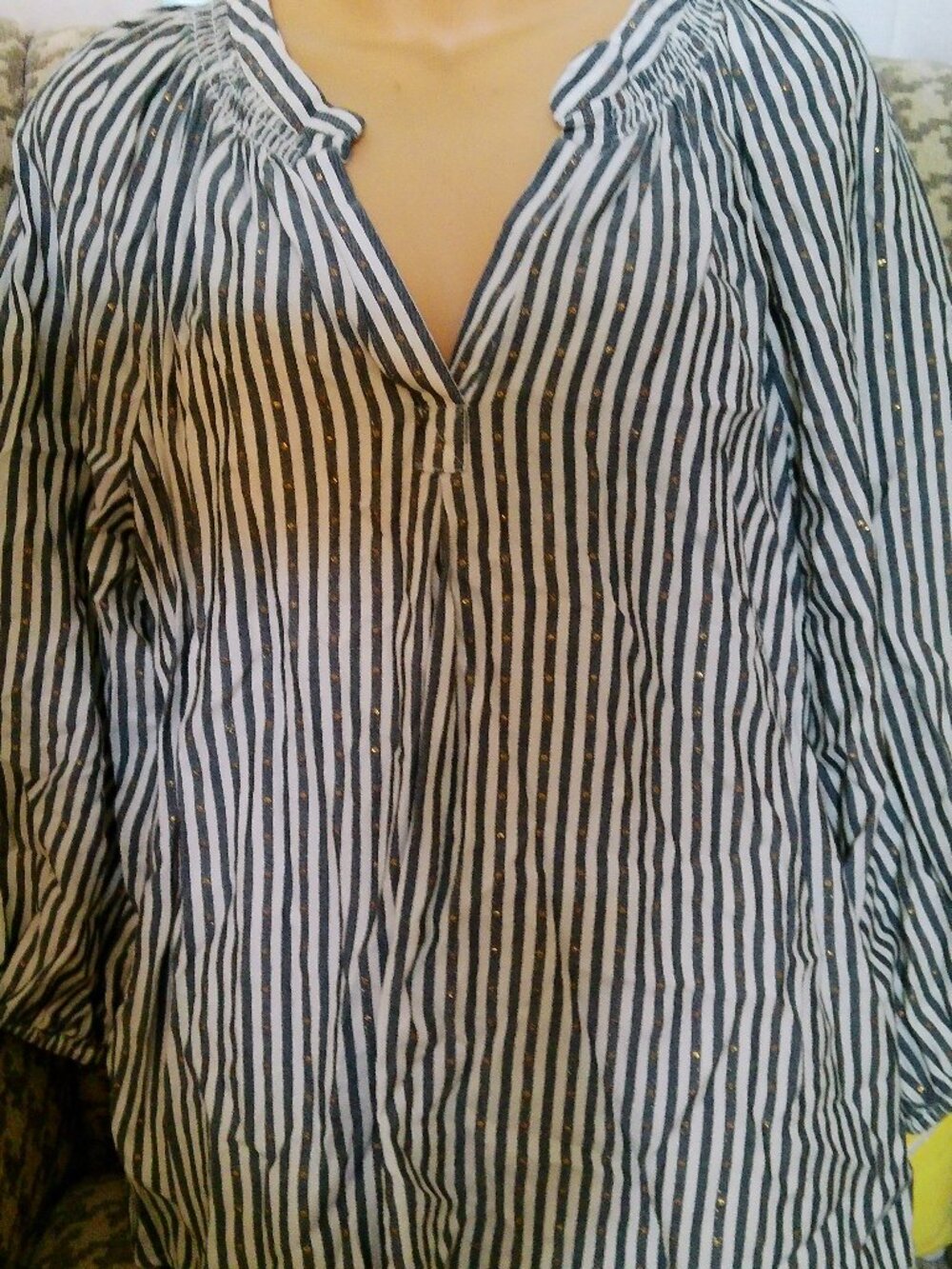 CROWN IVY TOP GRAY BEIGE STRIPES WITH COPPER THREAD SIZE XL GREAT CONDITION